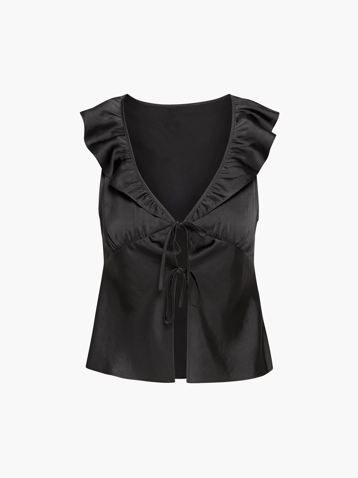 Satin Ruffle Fly Away Tied Top