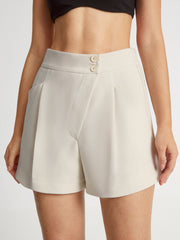 High Waisted Asymmetrical Pleat Front Trouser Shorts