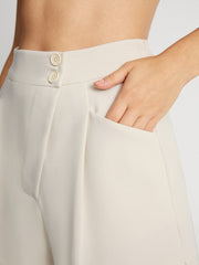 High Waisted Asymmetrical Pleat Front Trouser Shorts