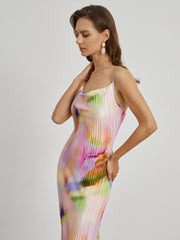 Tie Dye Pleat Long Dress