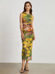 California Floral Mesh Midi Dress