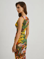 California Floral Mesh Midi Dress