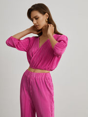 Wrap Plisse Pleat Two Piece Pants Set