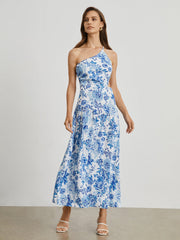 Blue Rose Open Back Midi Dress