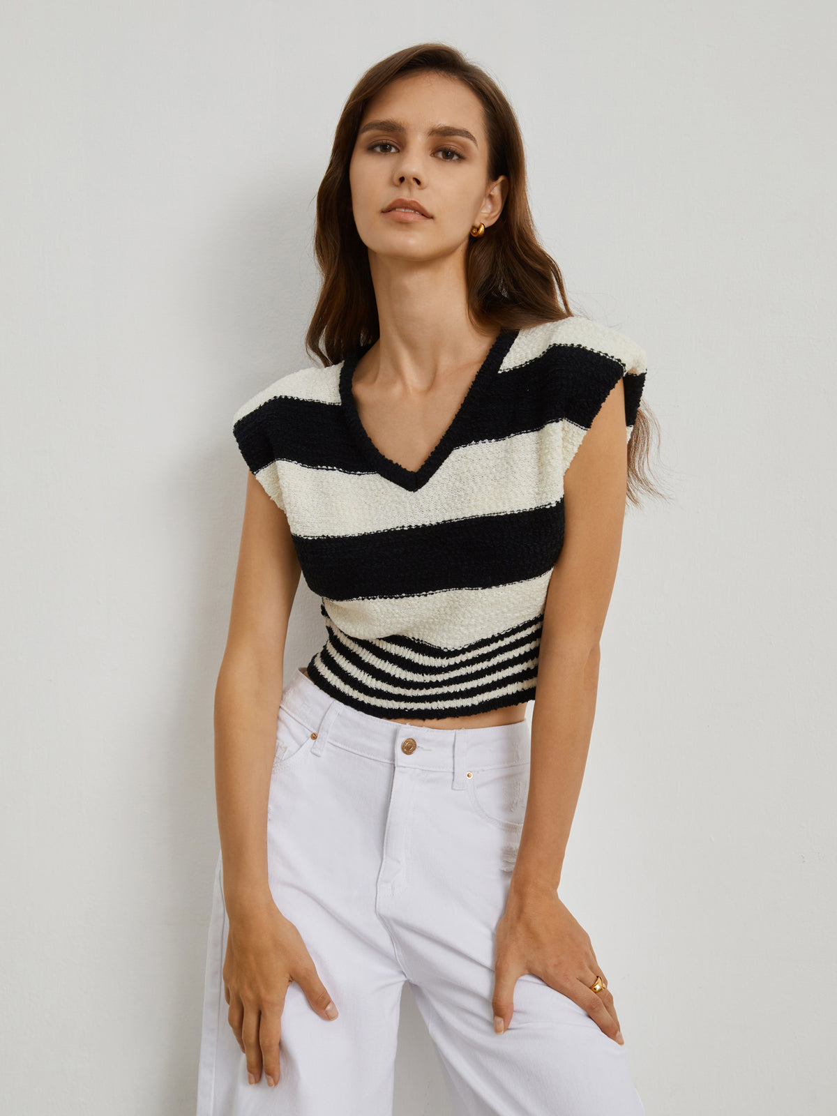 Stripe Cap Sleeve Vest