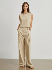 Minimalist Cotton Linen Two Piece Pants Set