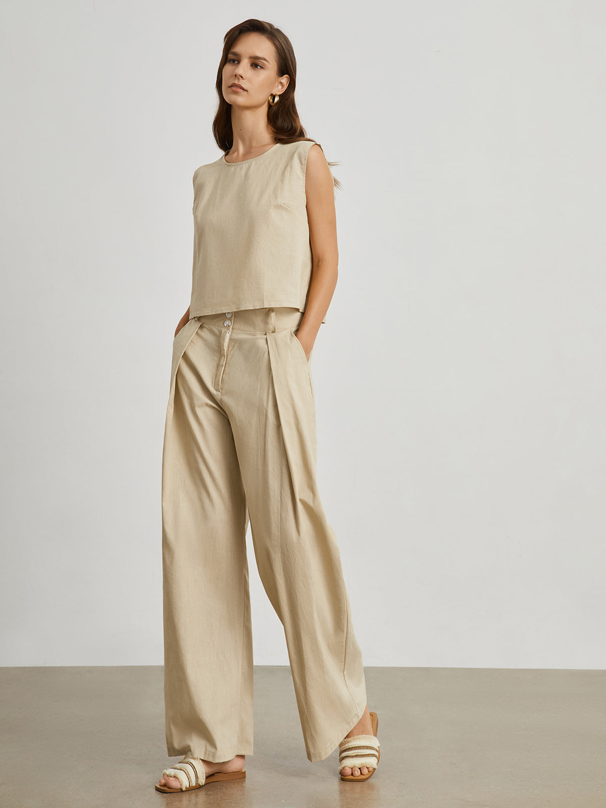 Minimalist Cotton Linen Two Piece Pants Set