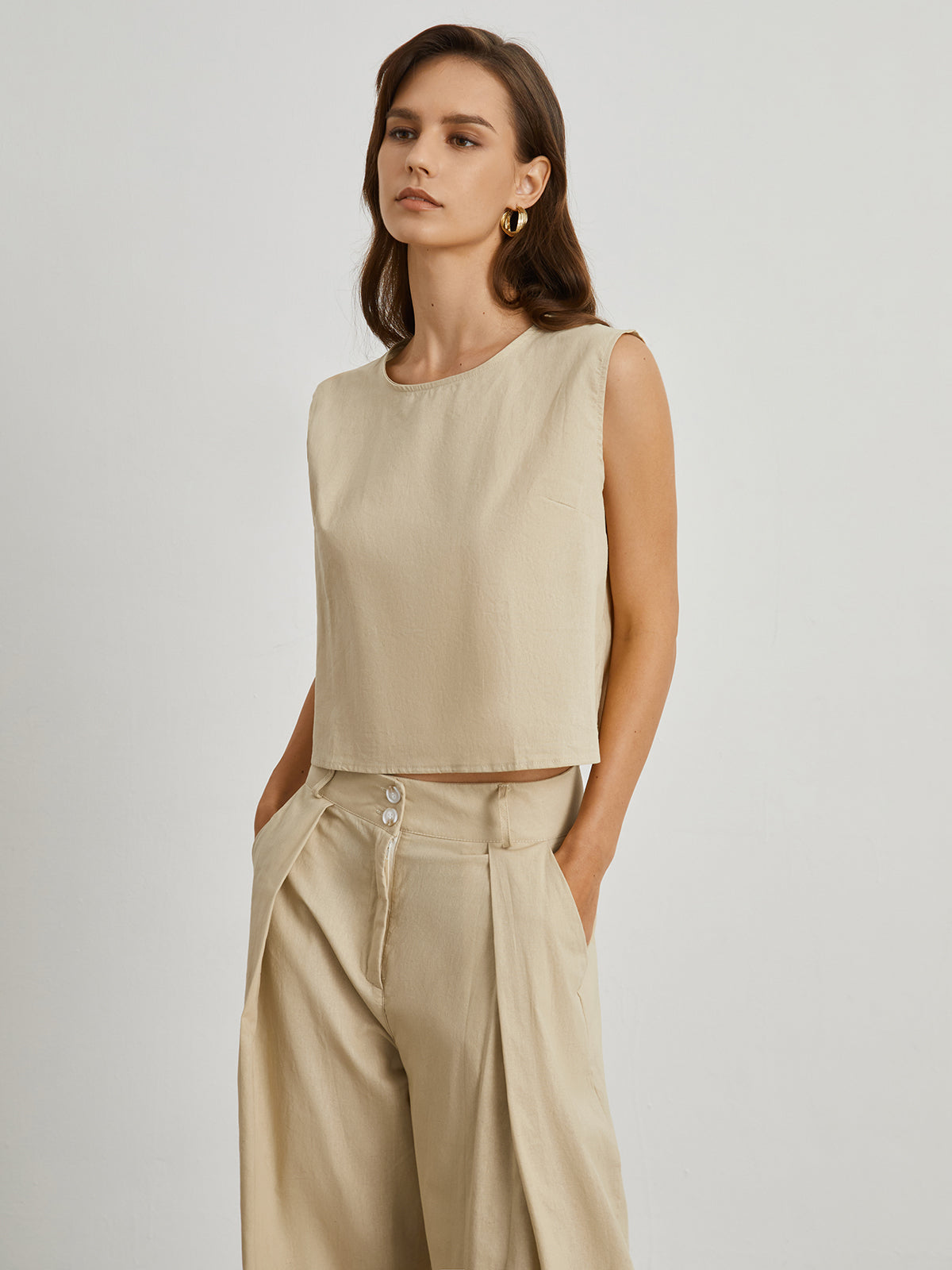 Minimalist Cotton Linen Two Piece Pants Set