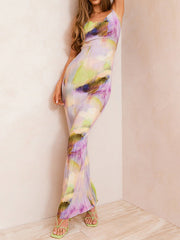 Tie Dye Pleat Long Dress