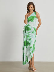 Tie Dye Pleated Cutout Long Dress