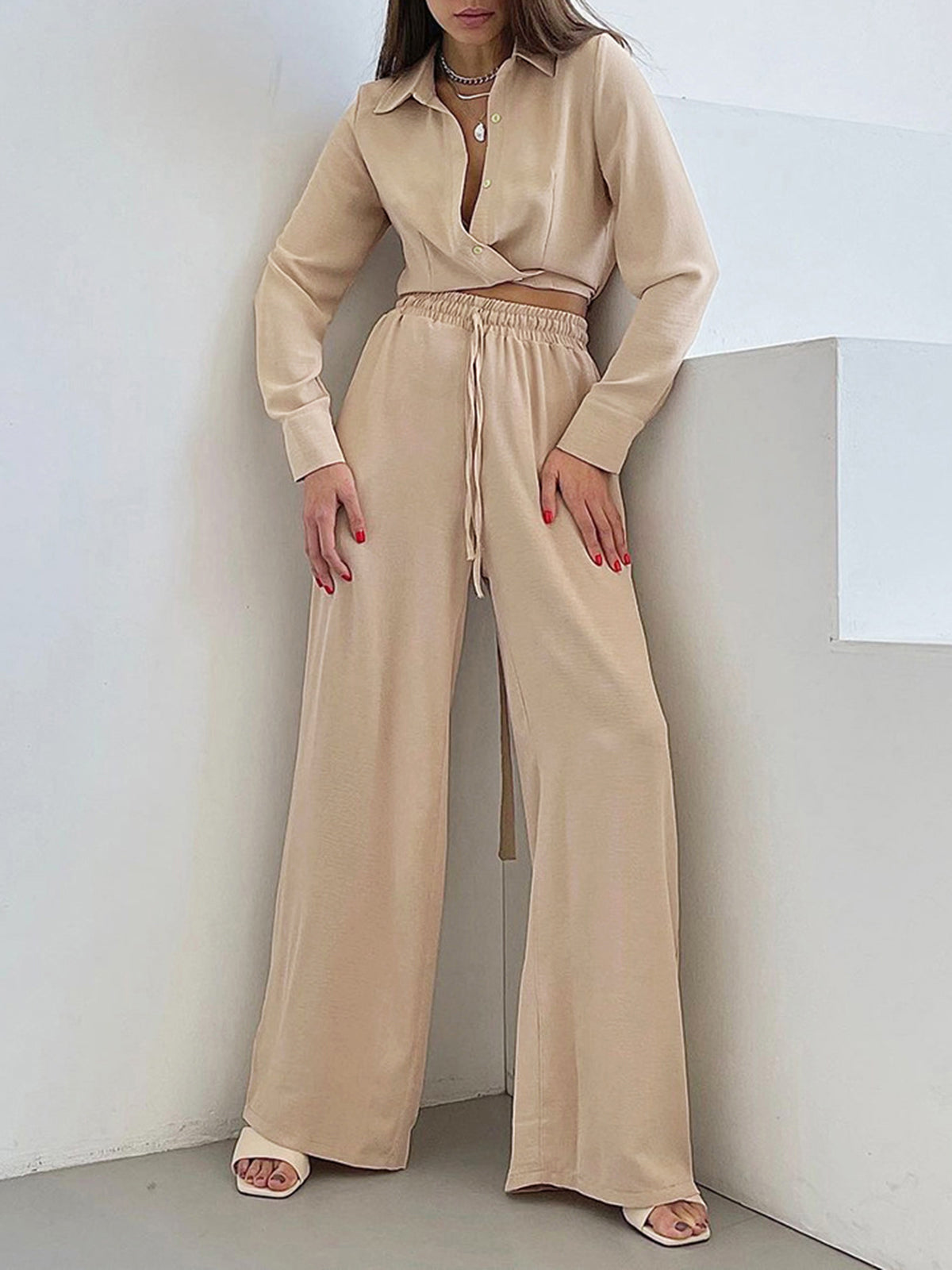 Wrap Tied Two Piece Pants Set