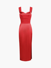 Beating Heart Satin Zippered Ruched Midi Dress