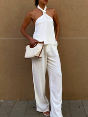 Panarea Open Back Textured Two Piece Pants Set