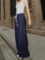 Street Drawstring Denim Wide Leg Jeans