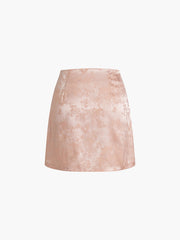 Jacquard Floral Satin Mini Skirt