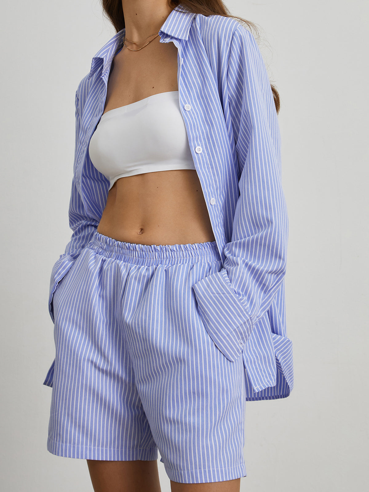 Lesbos Pinstripe Two Piece Shorts Set