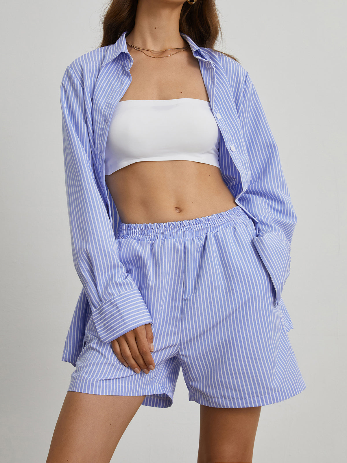 Lesbos Pinstripe Two Piece Shorts Set