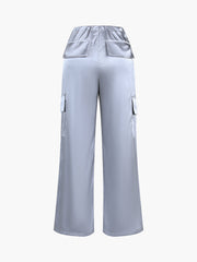 Oversized Pockets Satin Parachute Pants