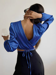 Satin Tied Crop Blouse