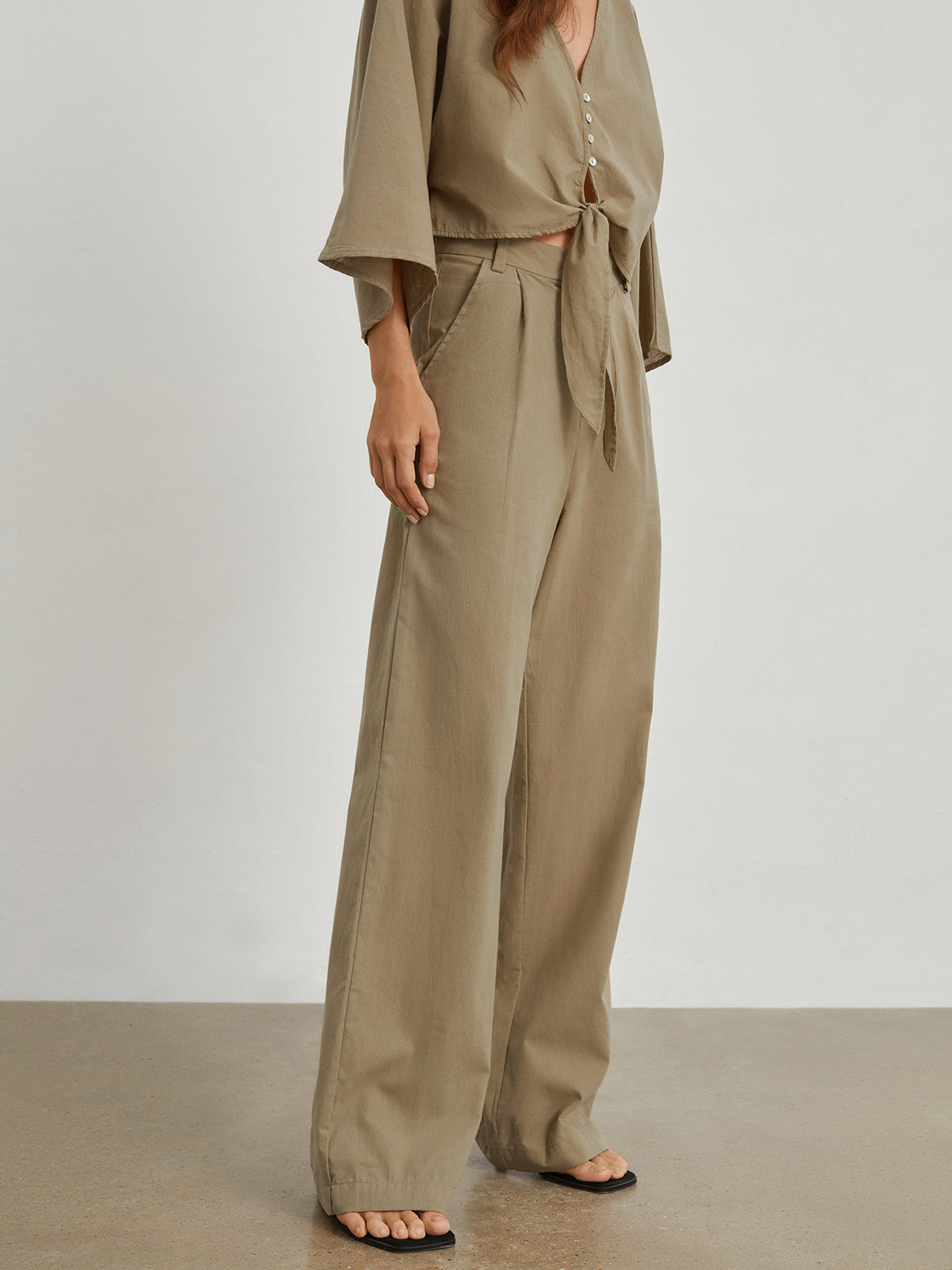 Utility Cotton Linen Wide Leg Pants