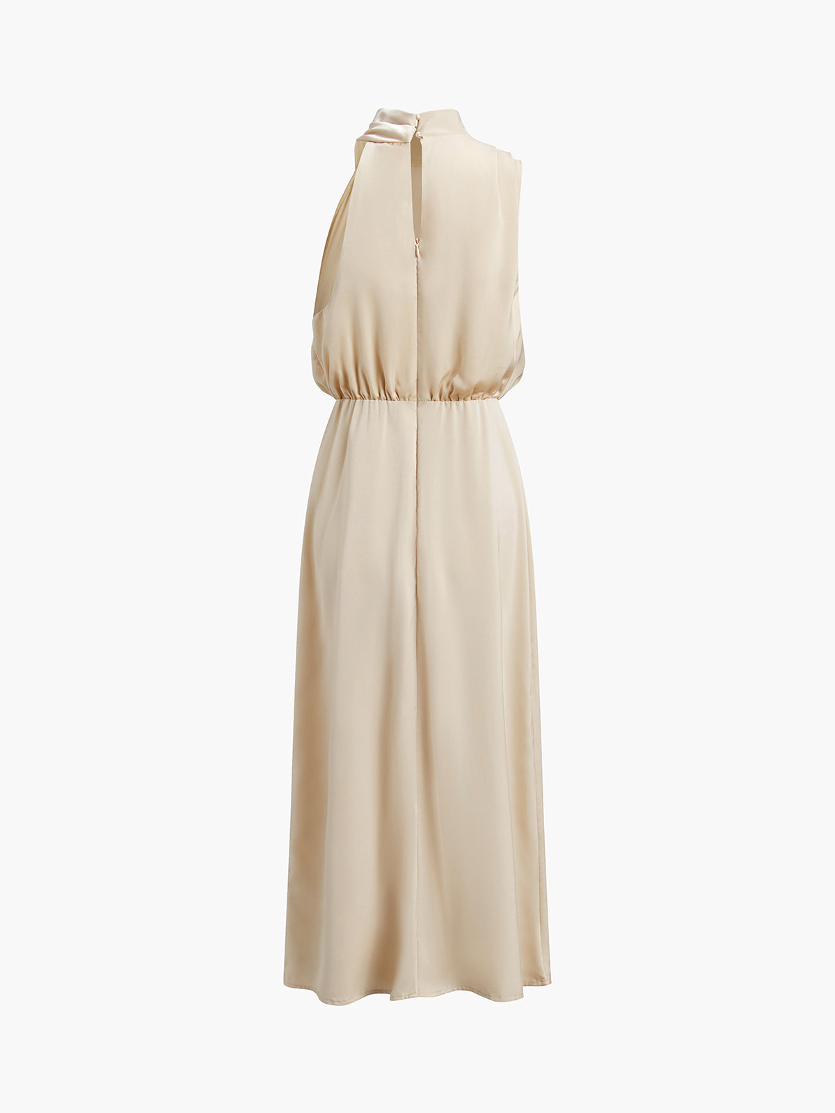 Cowl Neck Ruched Satin Long Dress