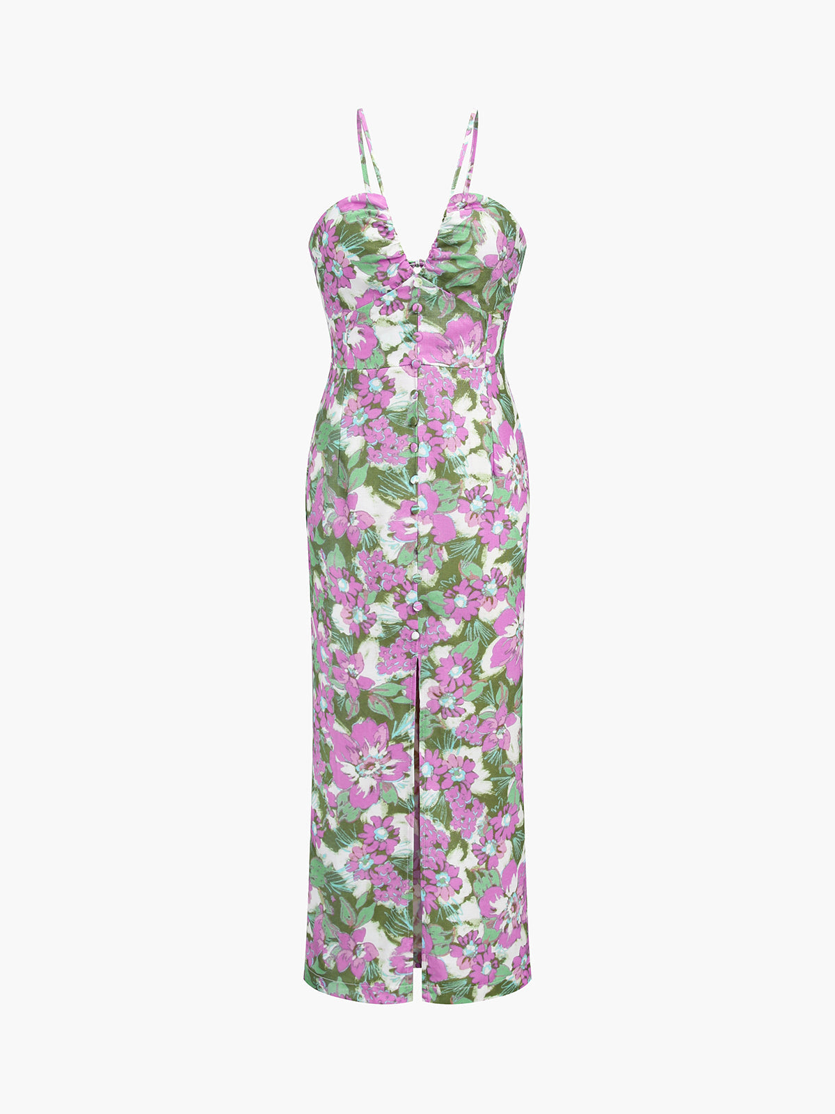 Iris Bush Floral Open Back Zippered Slit Midi Dress