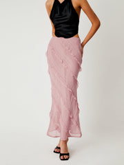 Ladder Ruffle Maxi Skirt