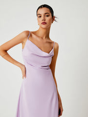 Lilac Cowl Neck Satin Midi Dress