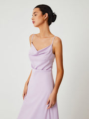 Lilac Cowl Neck Satin Midi Dress