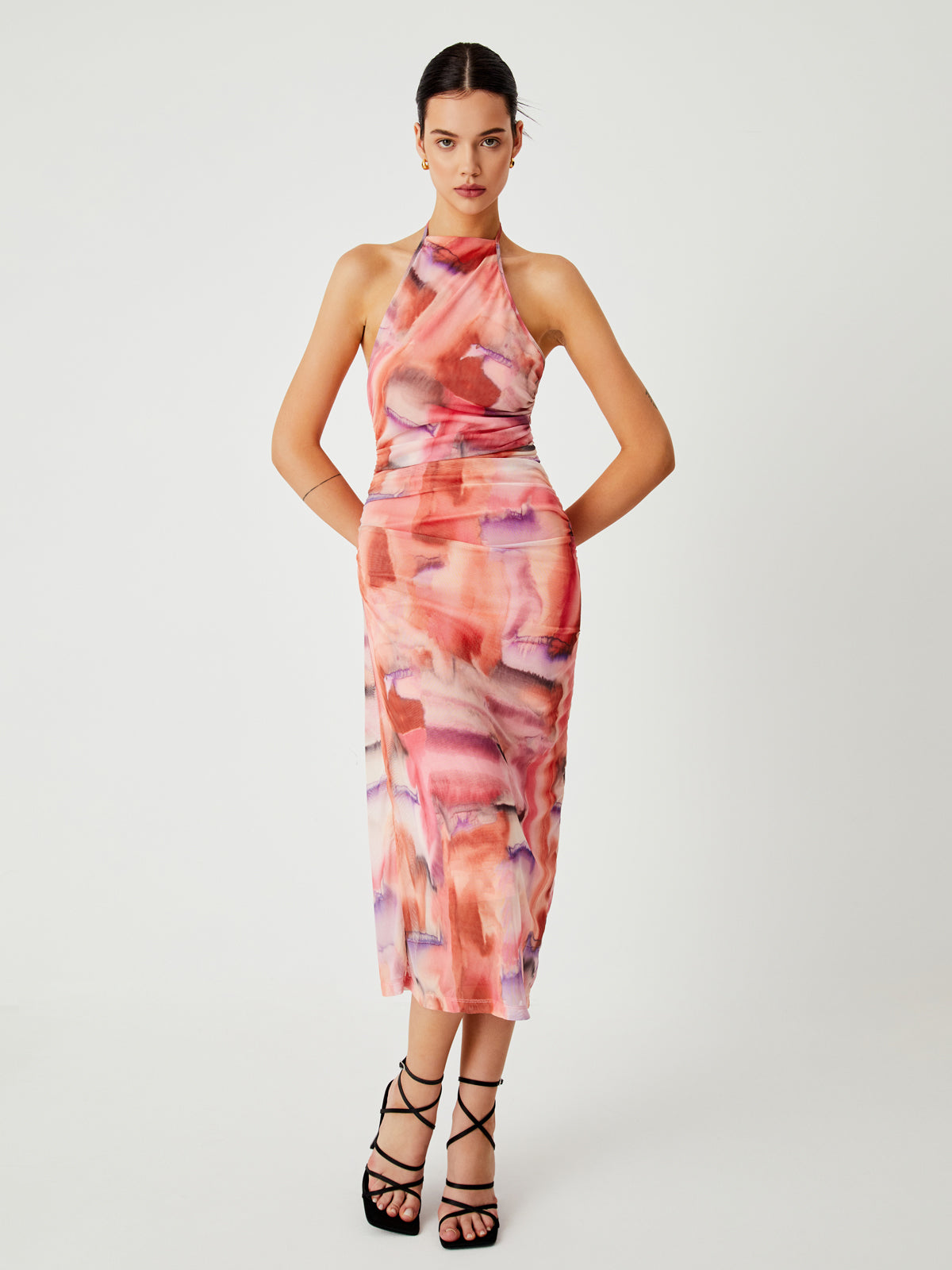 Lava Tie Dye Mesh Open Back Midi Dress