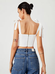 Snow White Tie Shoulder Zippered Crop Corset Top