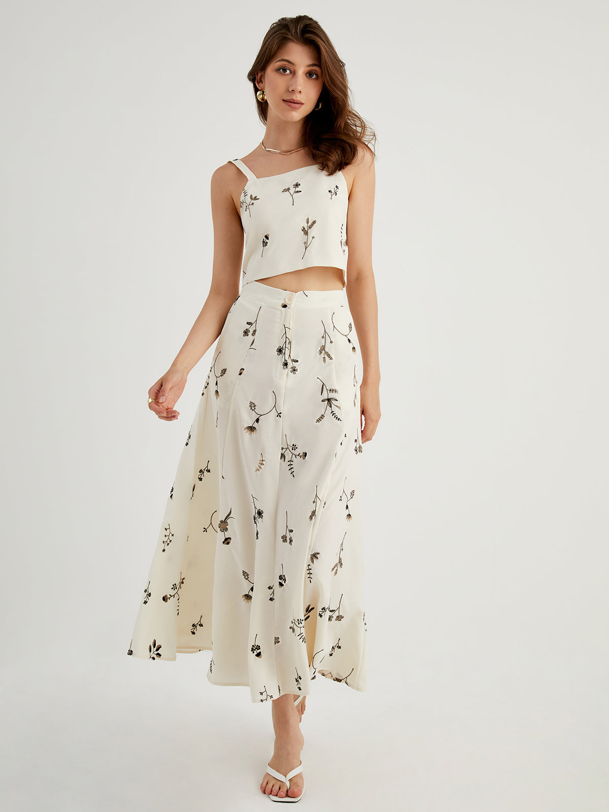 Embroidered Floral Long Skirt