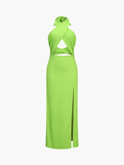 Cutout Halter Tied Open Back Zippered Long Dress