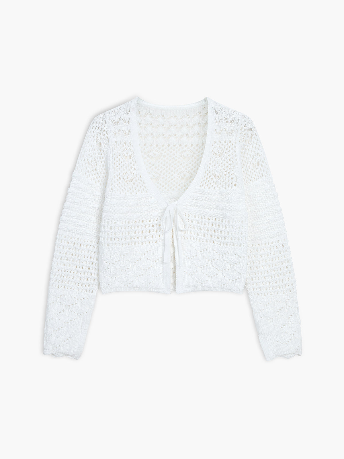 Snowflake Eyelet Crochet Tied Crop Cardigan