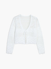 Snowflake Eyelet Crochet Tied Crop Cardigan