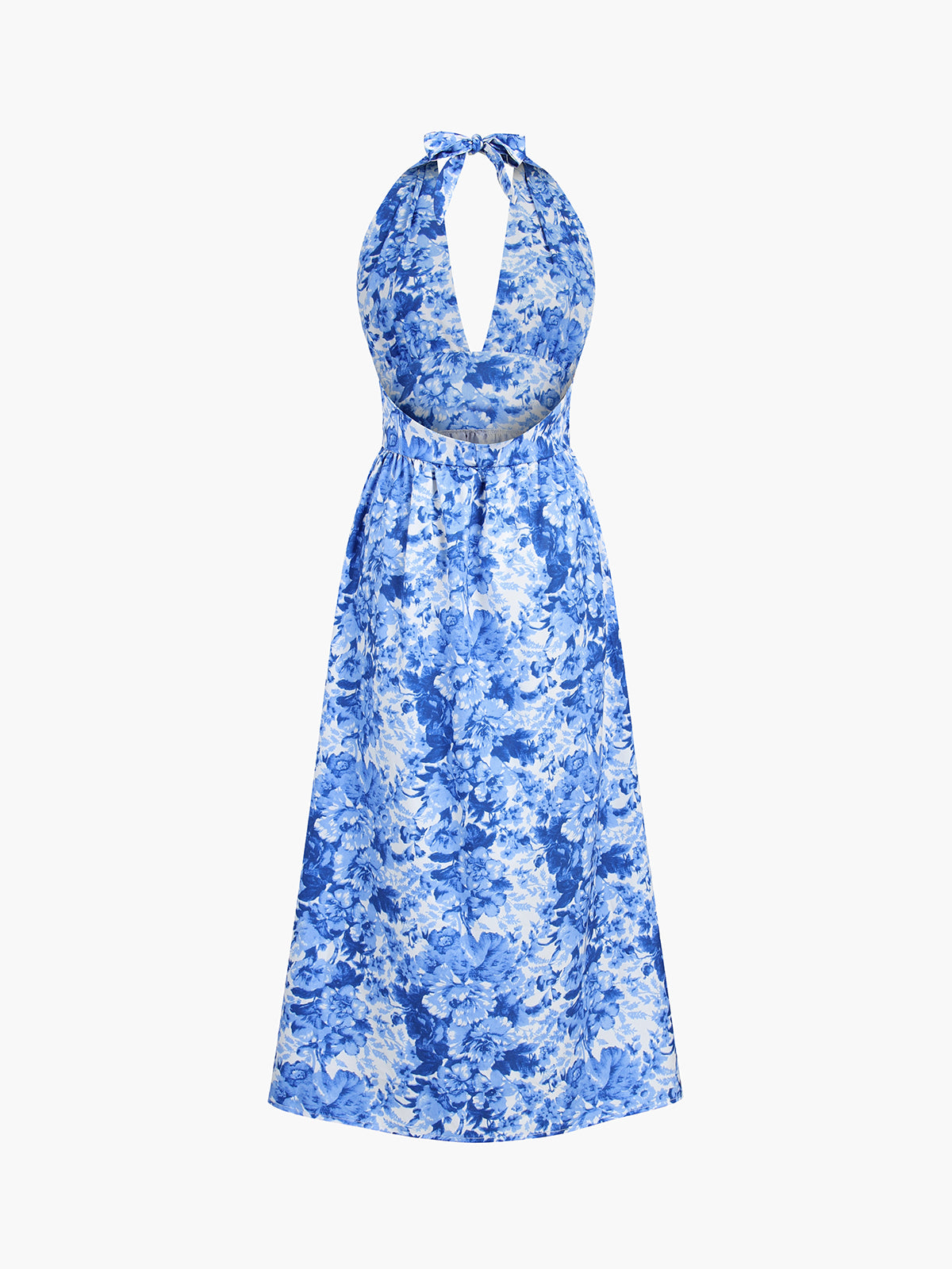 Blue Enchantress Floral Halter Open Back Long Dress