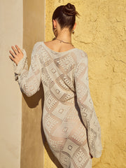 Summer Island Crochet Eyelet Cover Up Long Dress