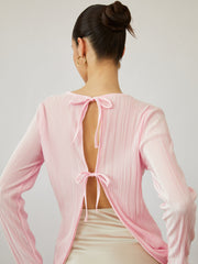 Cherry Blossoms Pleat Back Tied Blouse