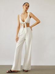 Tie Front Two Piece Pants Set