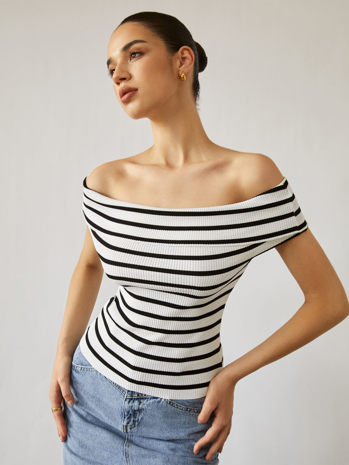 Stripe Off Shoulder Top