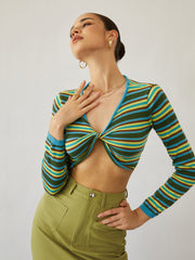 Fresh Summer Stripe Twist Knit Top