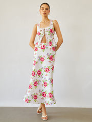 Rose Bush Flowy Floral Midi Skirt