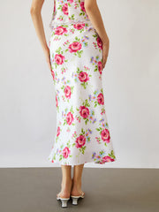 Rose Bush Flowy Floral Midi Skirt