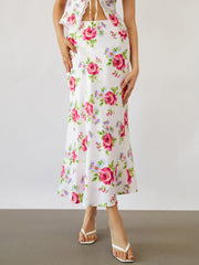 Rose Bush Flowy Floral Midi Skirt