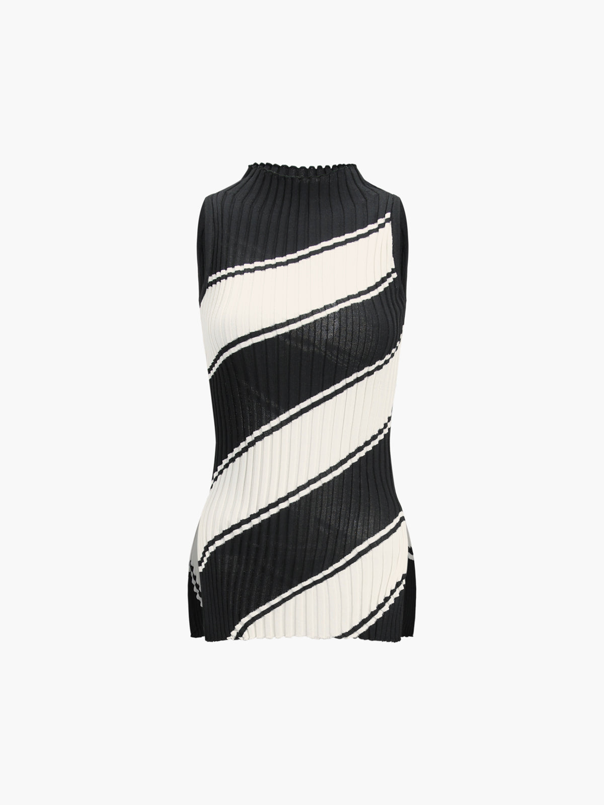 Oblique Stripe Mock Neck Knit Top