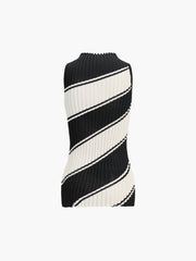 Oblique Stripe Mock Neck Knit Top