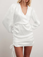 Gardenia Drawstring Wrap Short Dress