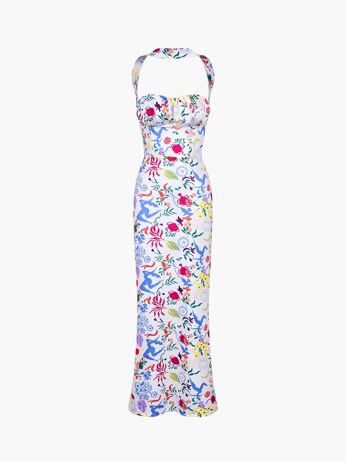 Floral Halter Open Back Midi Dress