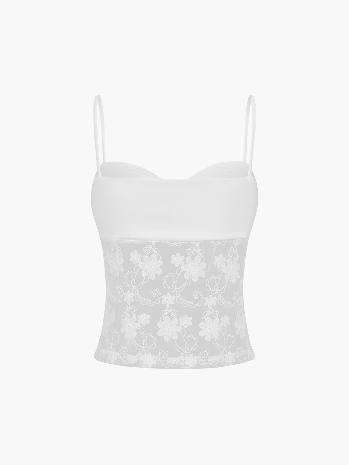 Floral Mesh Cup Detail Crop Cami Top