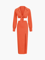 Vitamin C Tie Front Two Piece Skirt Set